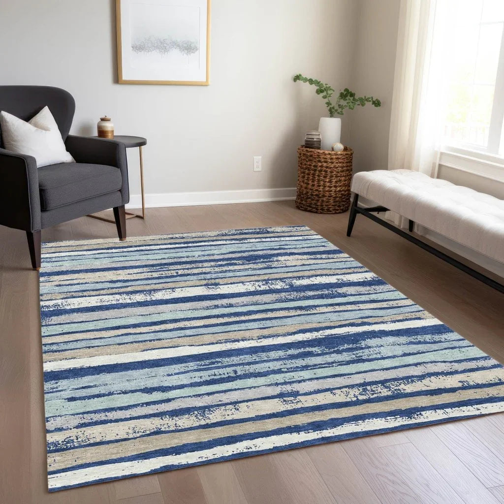 LOOMLAN Rugs Sylira Navy Washable Indoor-Outdoor Rug