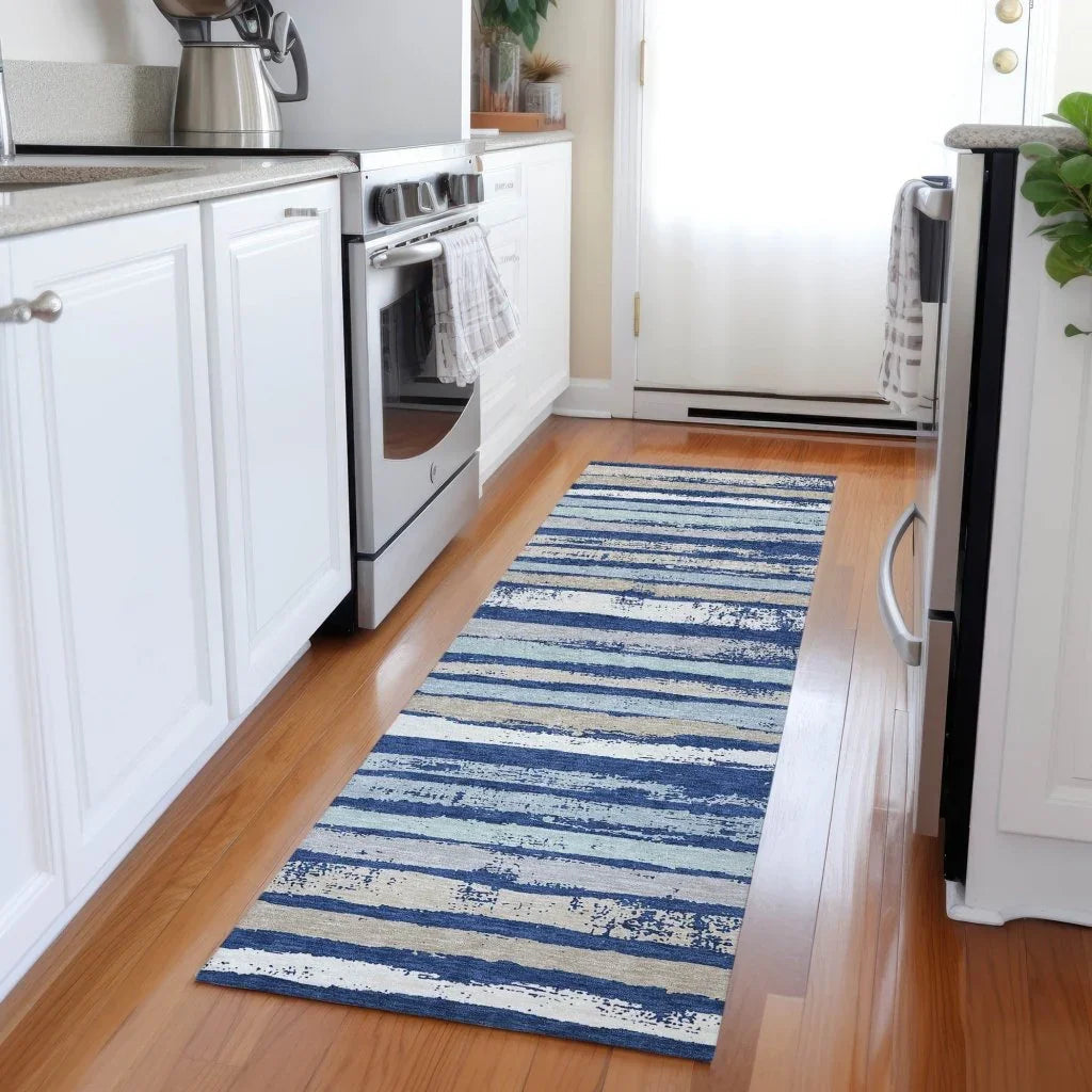 LOOMLAN Rugs Sylira Navy Washable Indoor-Outdoor Rug