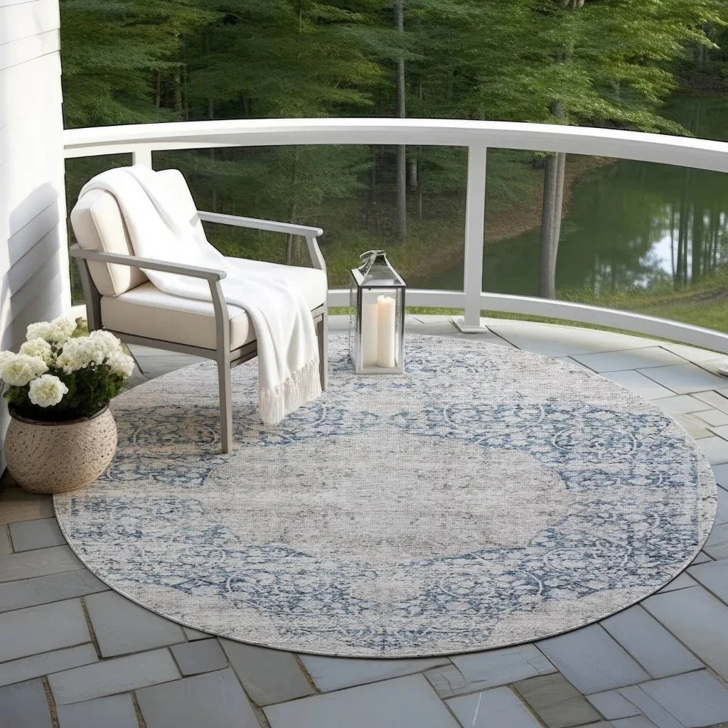 LOOMLAN Rugs Sylvia Blue Washable Indoor-Outdoor Rug