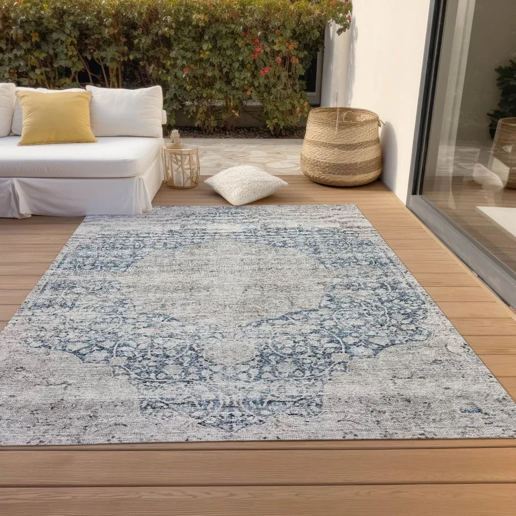 LOOMLAN Rugs Sylvia Blue Washable Indoor-Outdoor Rug