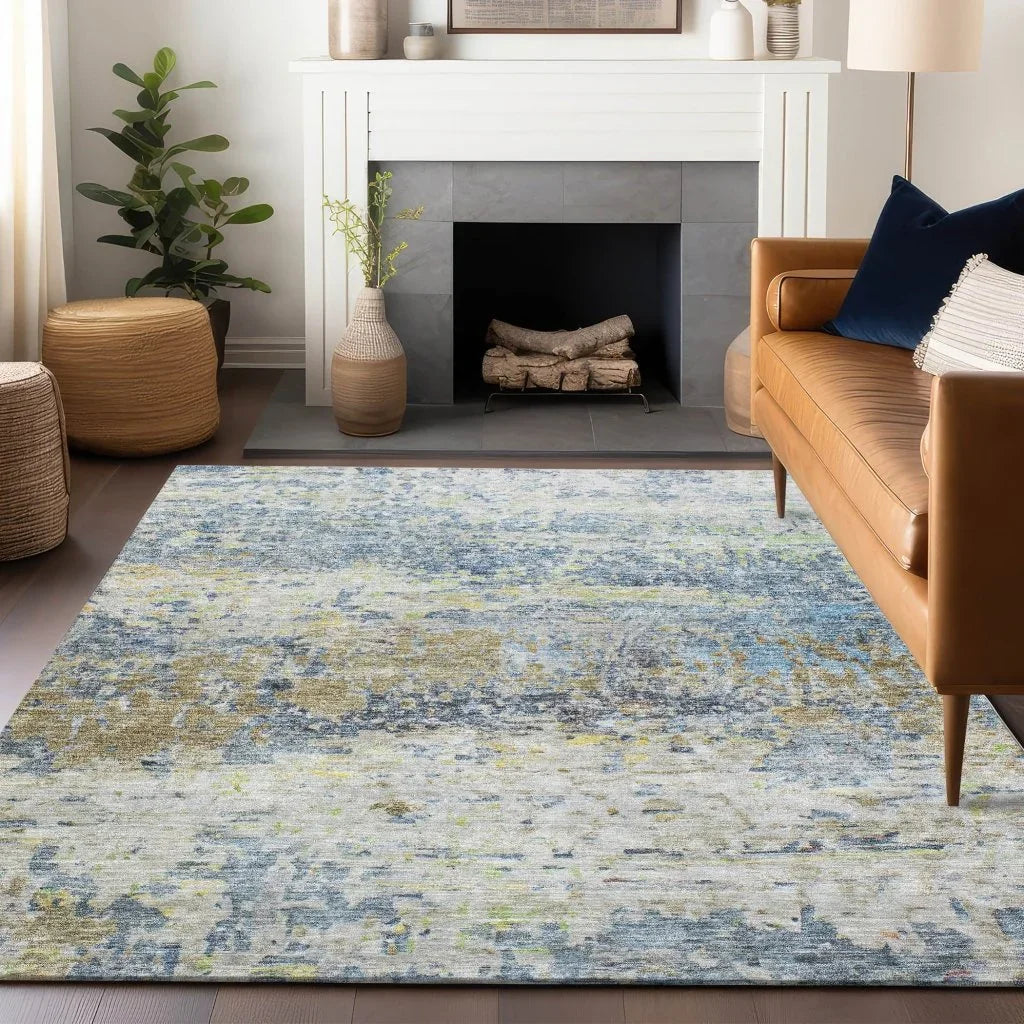 LOOMLAN Rugs Talia Blue Washable Indoor-Outdoor Rug