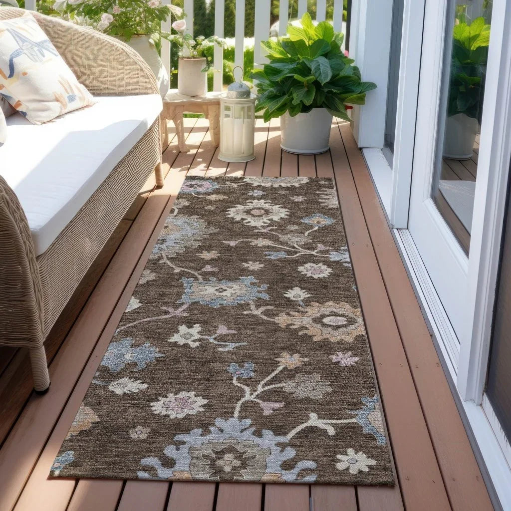 LOOMLAN Rugs Talitha Brown Washable Indoor-Outdoor Rug