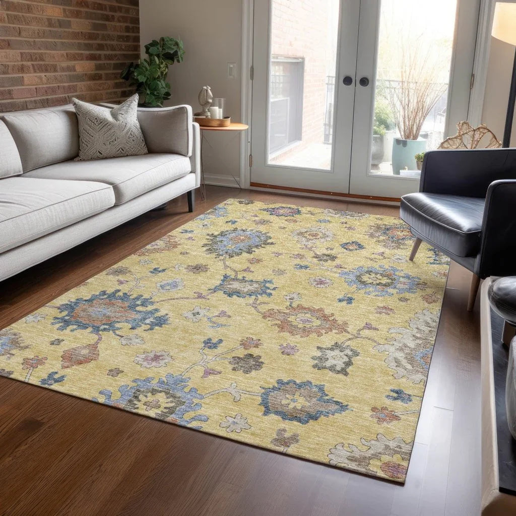 LOOMLAN Rugs Talitha Gold Washable Indoor-Outdoor Rug