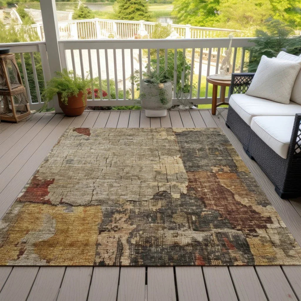 LOOMLAN Rugs Tektar Brown Washable Indoor-Outdoor Rug