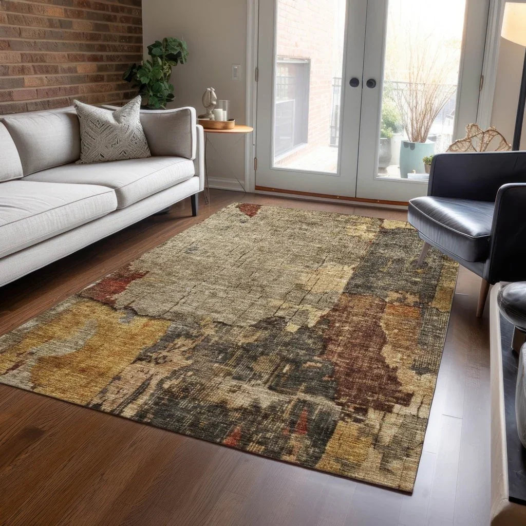 LOOMLAN Rugs Tektar Brown Washable Indoor-Outdoor Rug