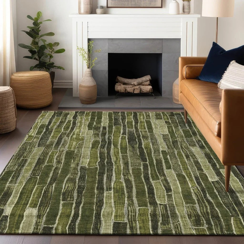 LOOMLAN Rugs Terrona Green Washable Indoor-Outdoor Rug