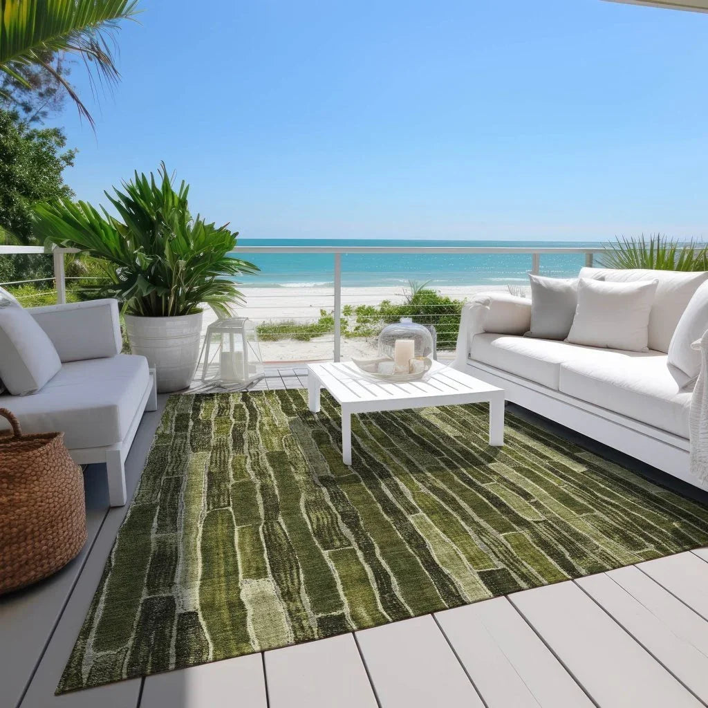 LOOMLAN Rugs Terrona Green Washable Indoor-Outdoor Rug