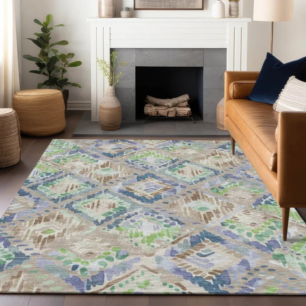 LOOMLAN Rugs Thalara Brown Washable Indoor-Outdoor Rug