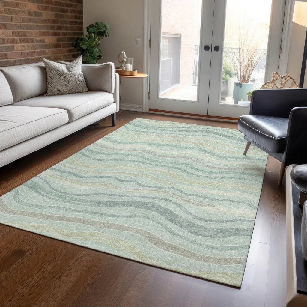 LOOMLAN Rugs Thalvyn Green Washable Indoor-Outdoor Rug