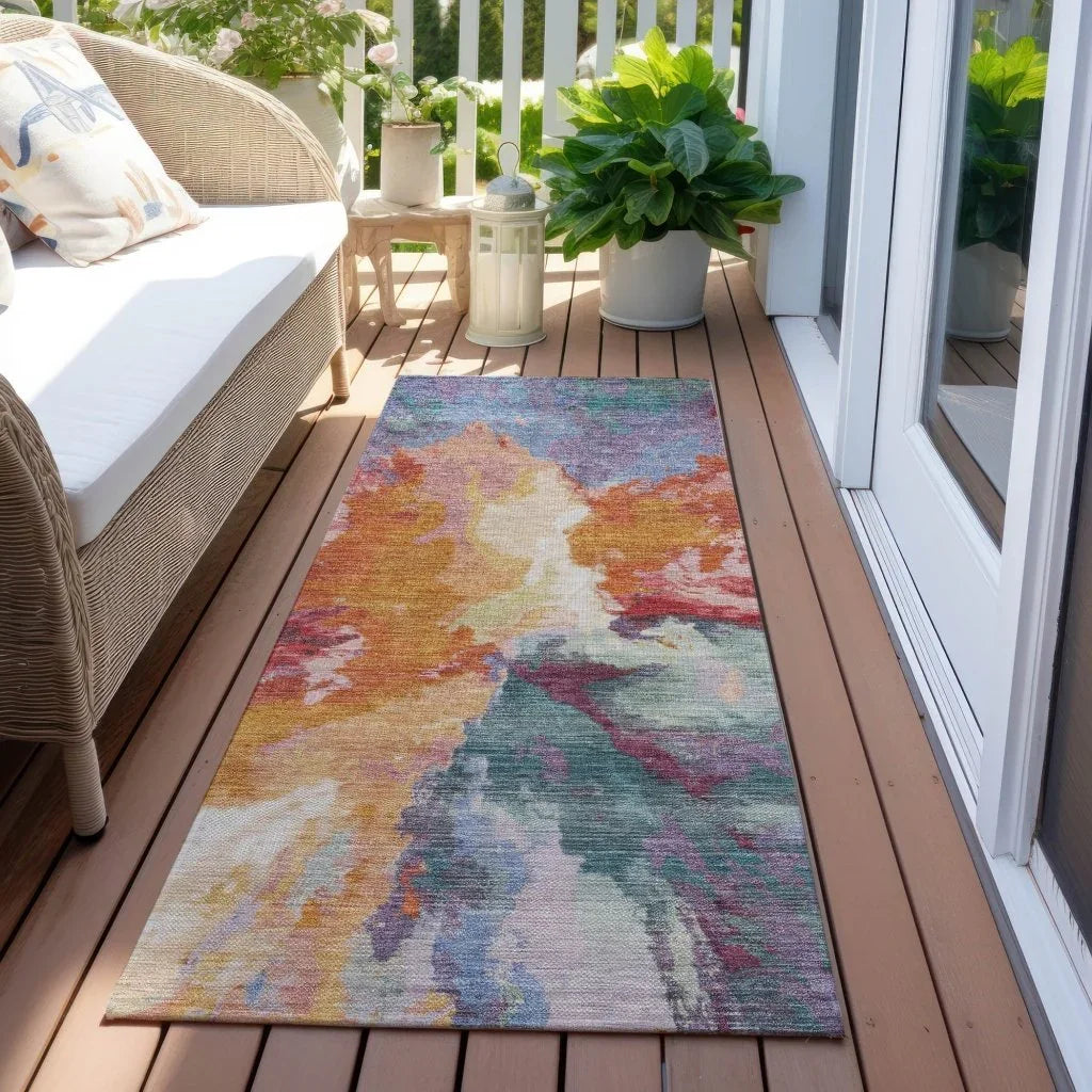 LOOMLAN Rugs Theodara Orange Washable Indoor-Outdoor Rug