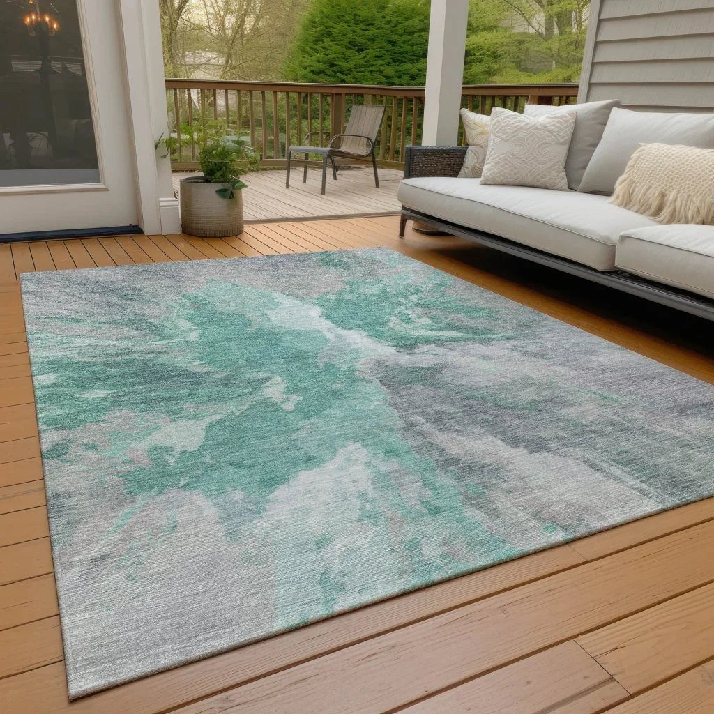 LOOMLAN Rugs Theodara Teal Washable Indoor-Outdoor Rug