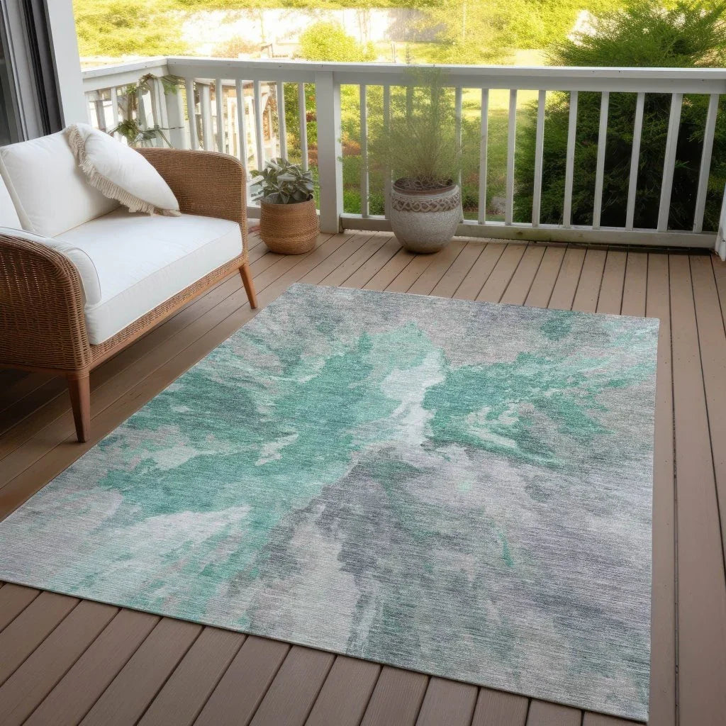 LOOMLAN Rugs Theodara Teal Washable Indoor-Outdoor Rug