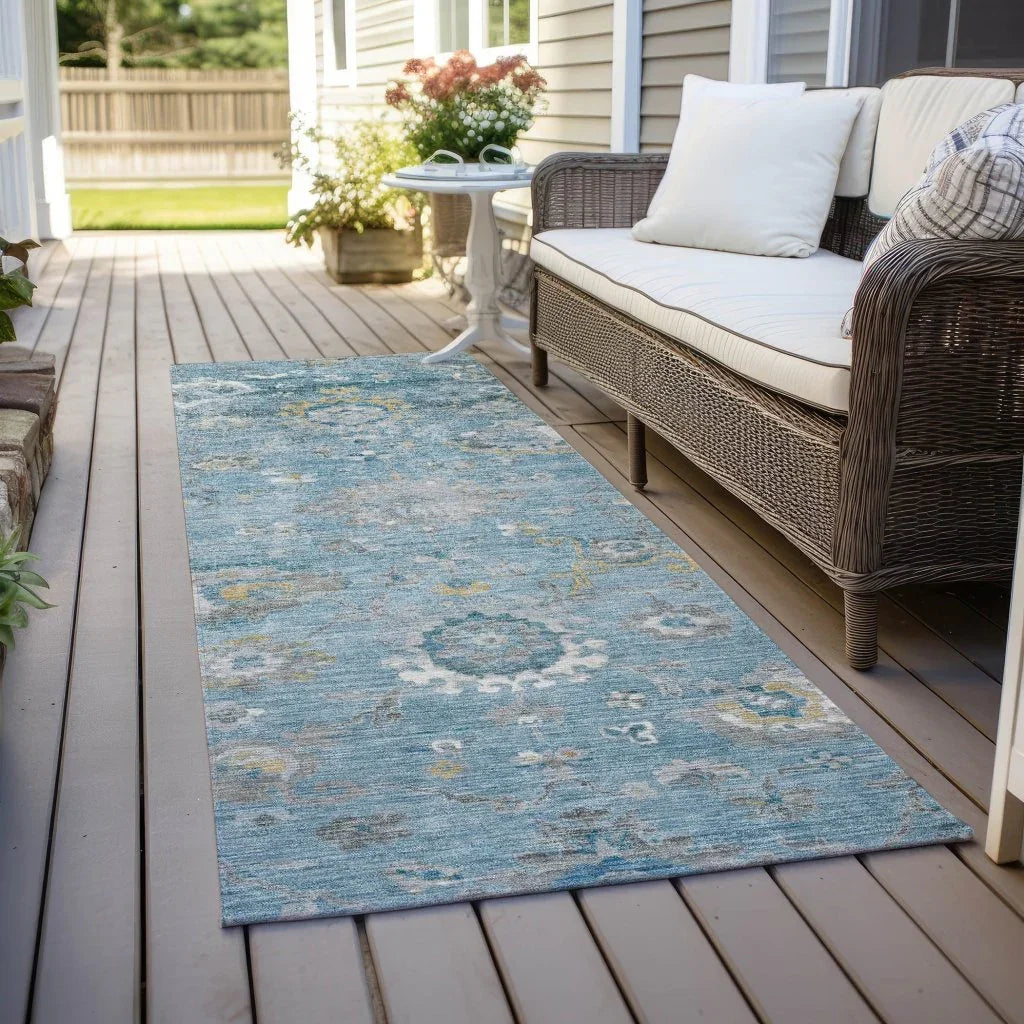 LOOMLAN Rugs Thessia Teal Washable Indoor-Outdoor Rug