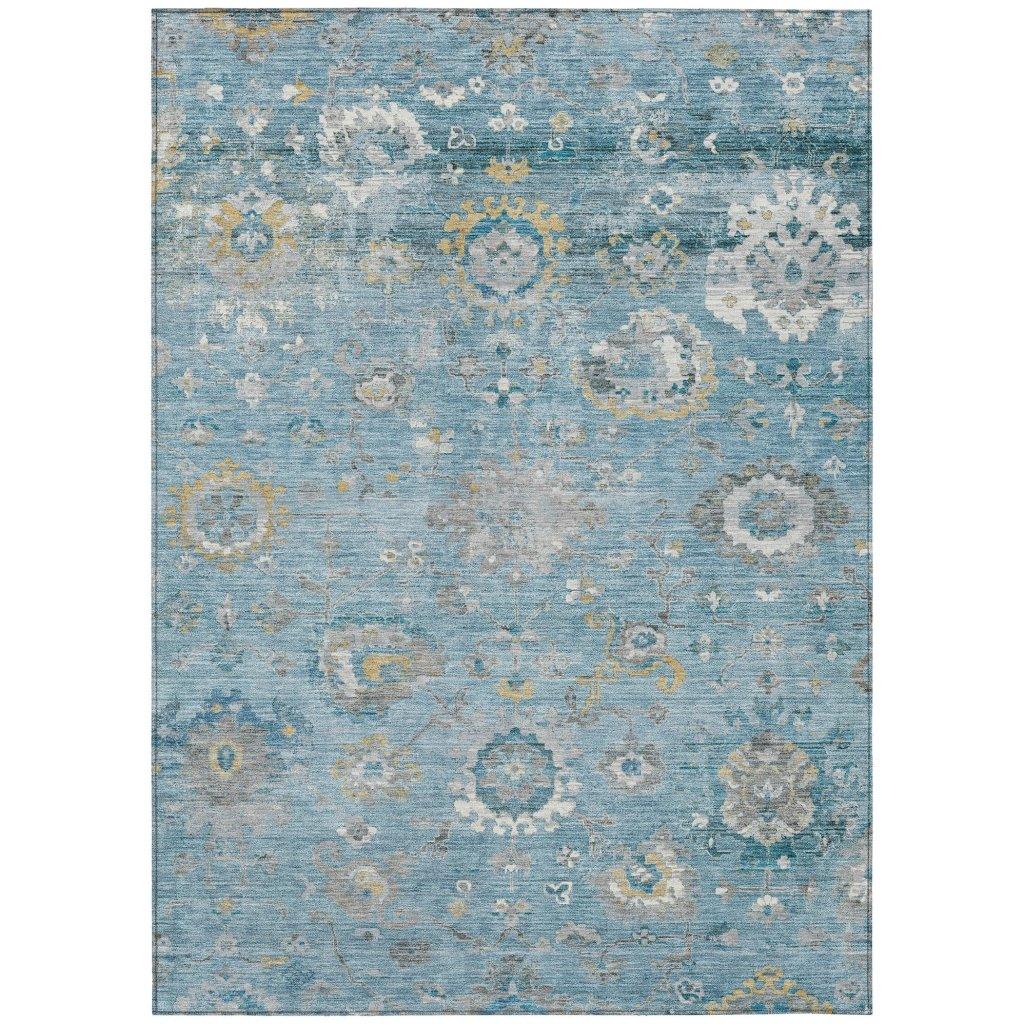 LOOMLAN Rugs Thessia Teal Washable Indoor-Outdoor Rug