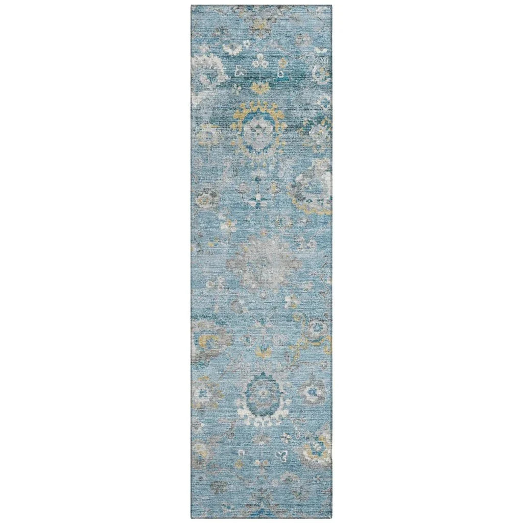 LOOMLAN Rugs Thessia Teal Washable Indoor-Outdoor Rug