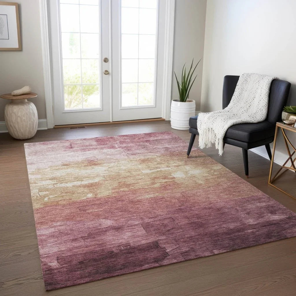 LOOMLAN Rugs Thornelle Pink Washable Indoor-Outdoor Rug