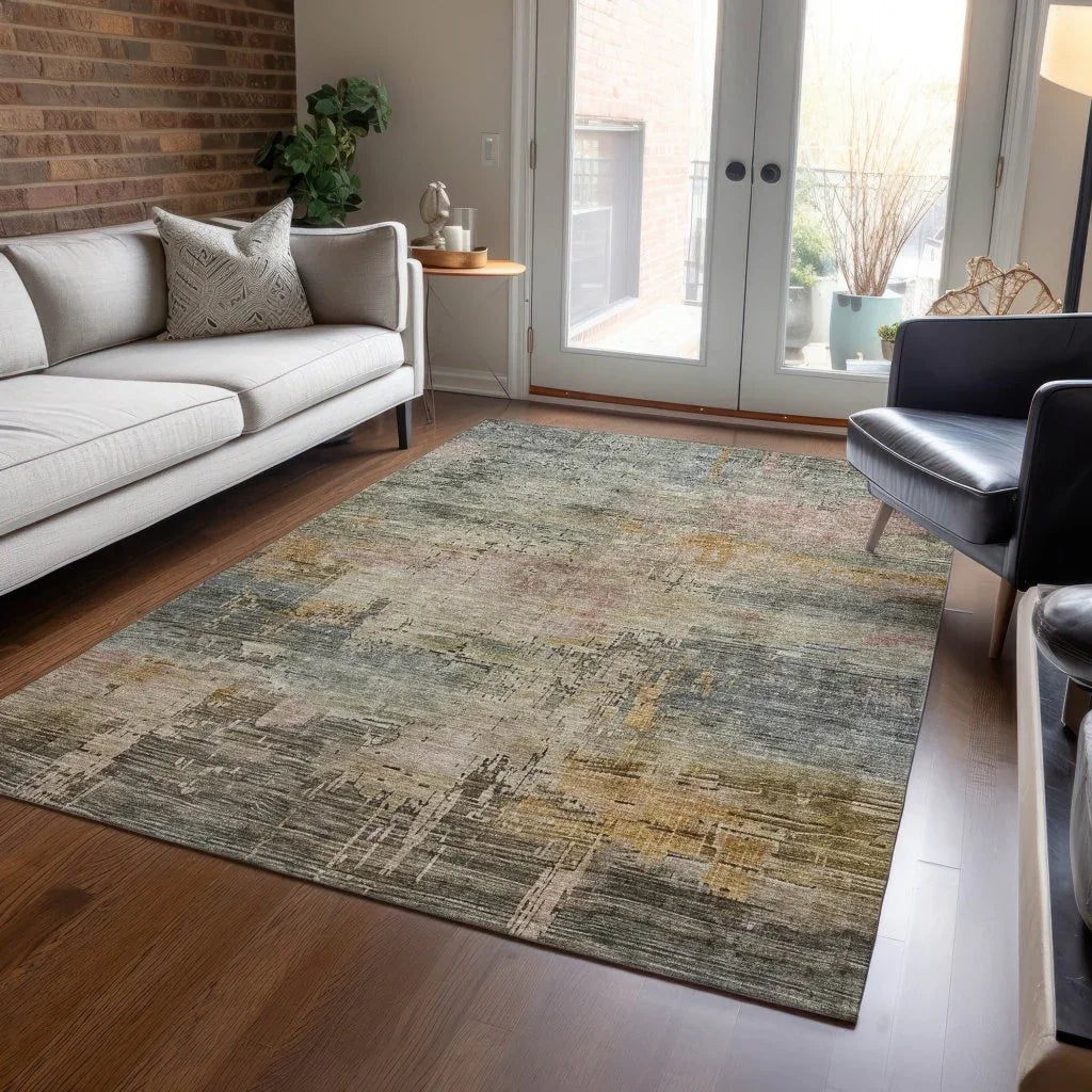 LOOMLAN Rugs Thornyx Green Washable Indoor-Outdoor Rug