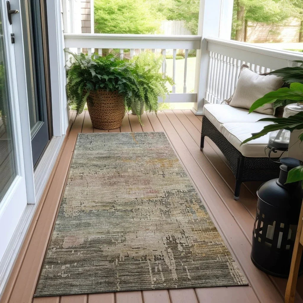 LOOMLAN Rugs Thornyx Green Washable Indoor-Outdoor Rug