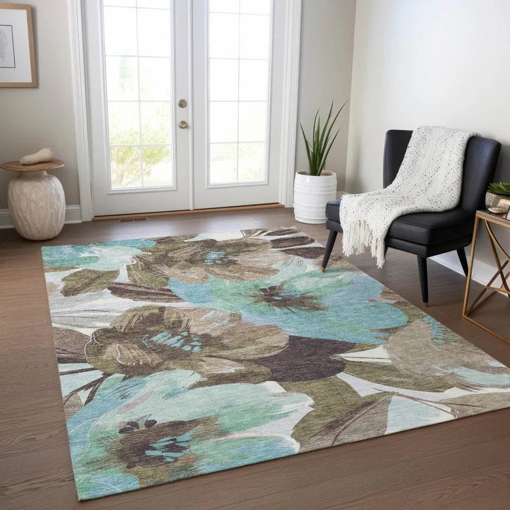 LOOMLAN Rugs Threadiva Brown Washable Indoor-Outdoor Rug
