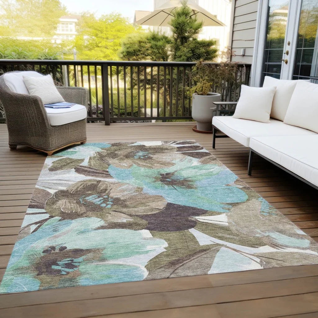 LOOMLAN Rugs Threadiva Brown Washable Indoor-Outdoor Rug