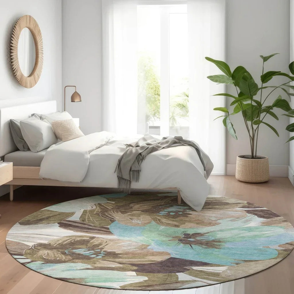 LOOMLAN Rugs Threadiva Brown Washable Indoor-Outdoor Rug