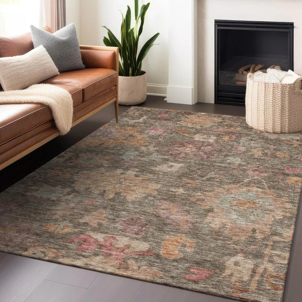 LOOMLAN Rugs Tirana Brown Washable Indoor-Outdoor Rug