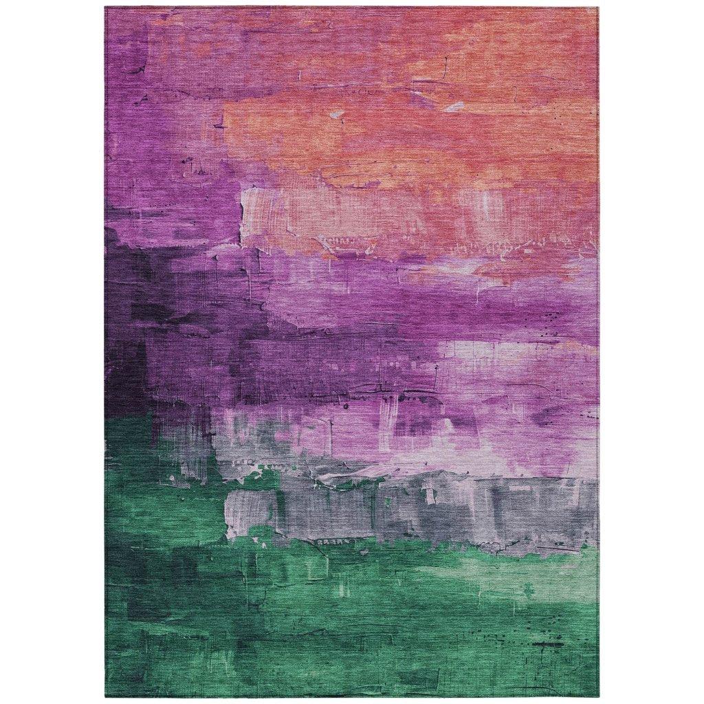 LOOMLAN Rugs Umberelle Purple Washable Indoor-Outdoor Rug