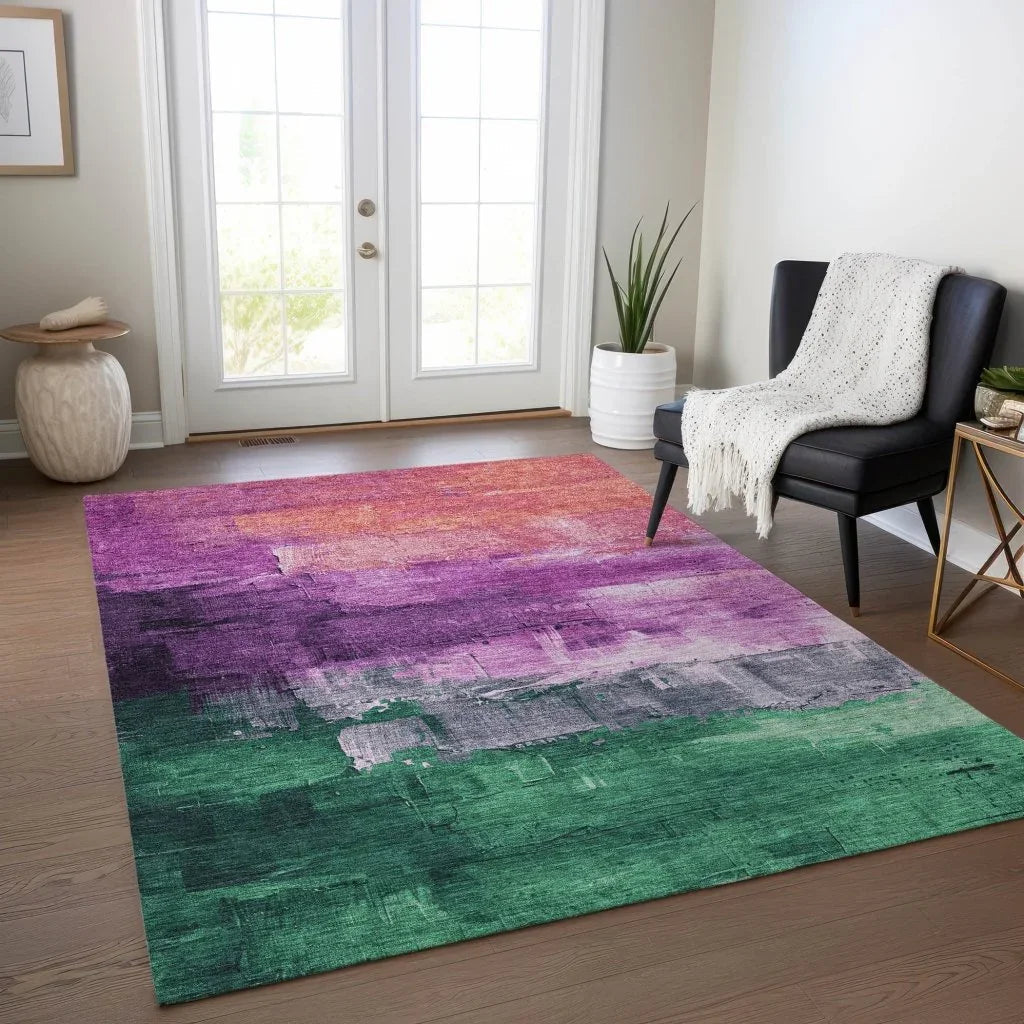 LOOMLAN Rugs Umberelle Purple Washable Indoor-Outdoor Rug