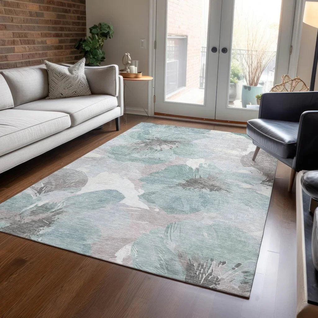 LOOMLAN Rugs Valtoria Blue Washable Indoor-Outdoor Rug