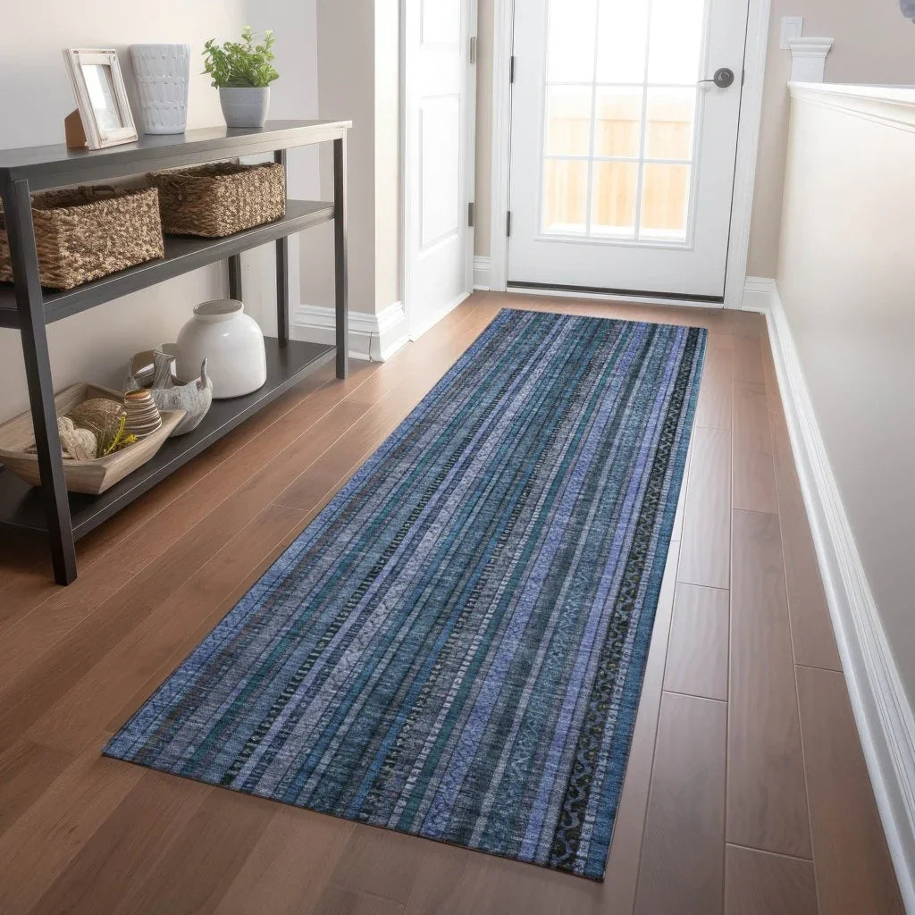 LOOMLAN Rugs Velatrix Blue Washable Indoor-Outdoor Rug