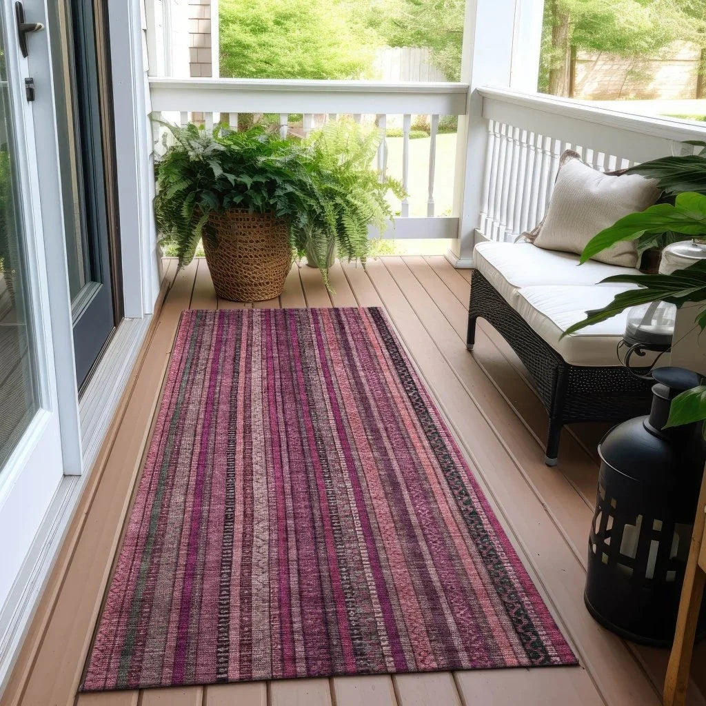 LOOMLAN Rugs Velatrix Pink Washable Indoor-Outdoor Rug