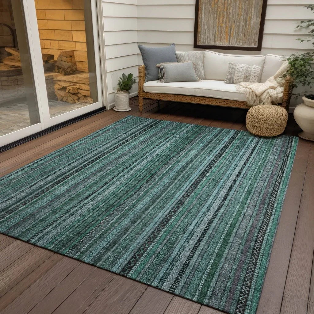 LOOMLAN Rugs Velatrix Teal Washable Indoor-Outdoor Rug