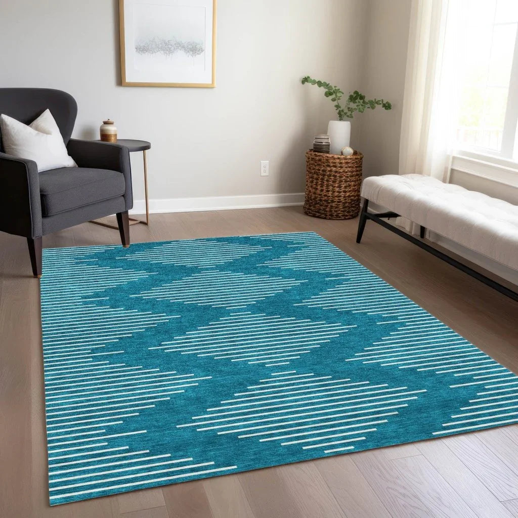 LOOMLAN Rugs Velina Teal Washable Indoor-Outdoor Rug
