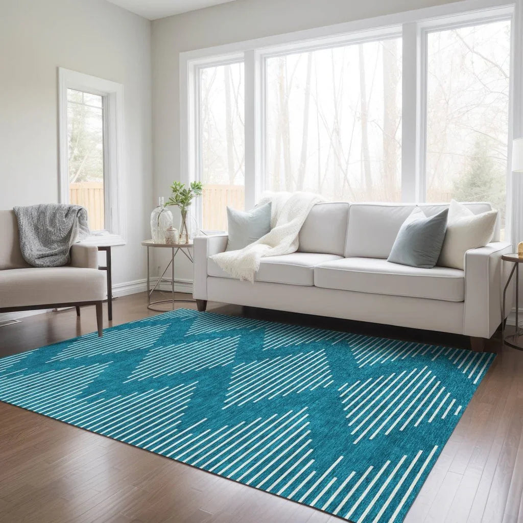 LOOMLAN Rugs Velina Teal Washable Indoor-Outdoor Rug
