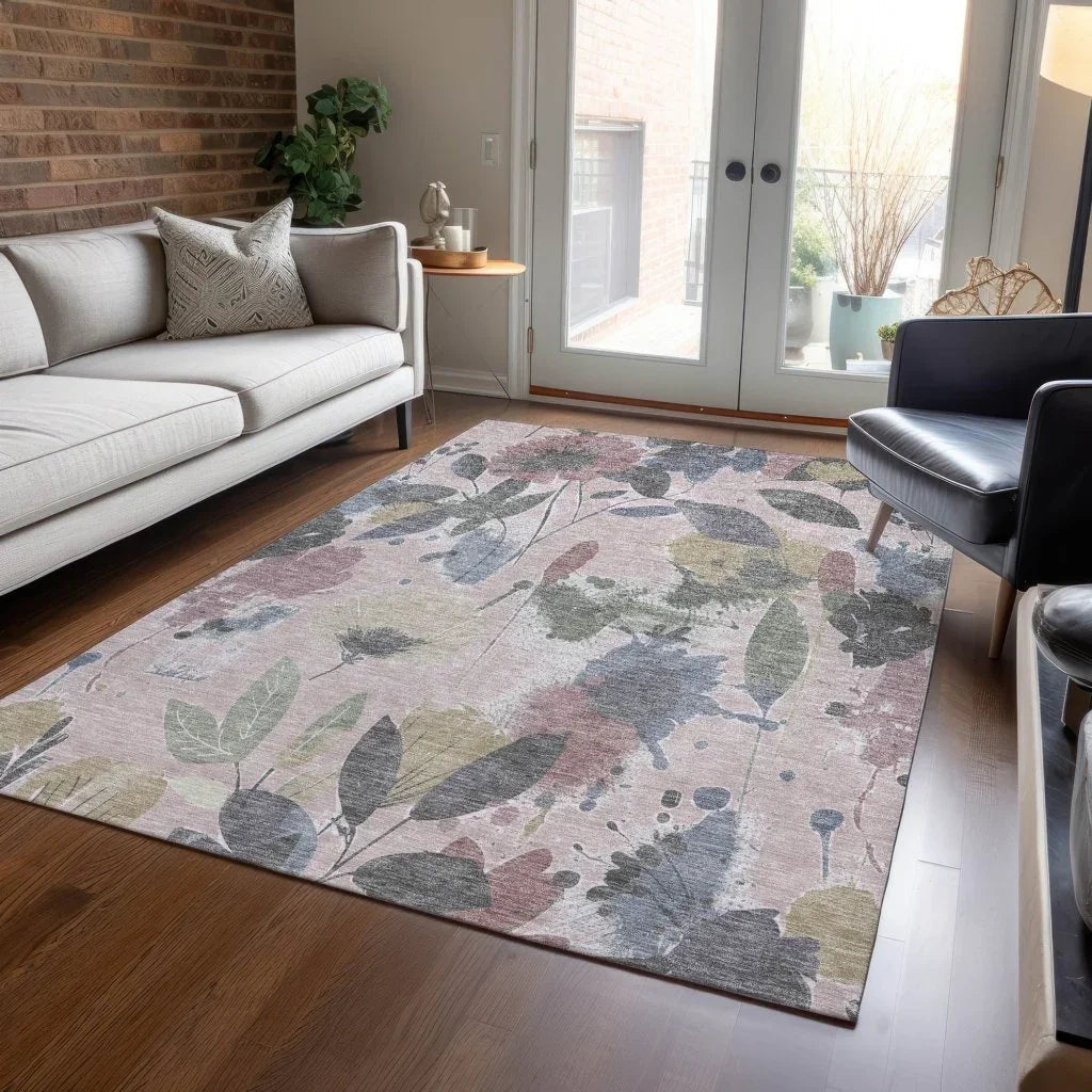 LOOMLAN Rugs Velustre Pink Washable Indoor-Outdoor Rug