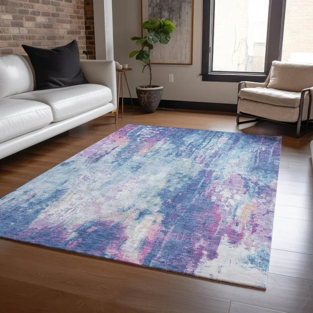 LOOMLAN Rugs Verentha Blue Washable Indoor-Outdoor Rug