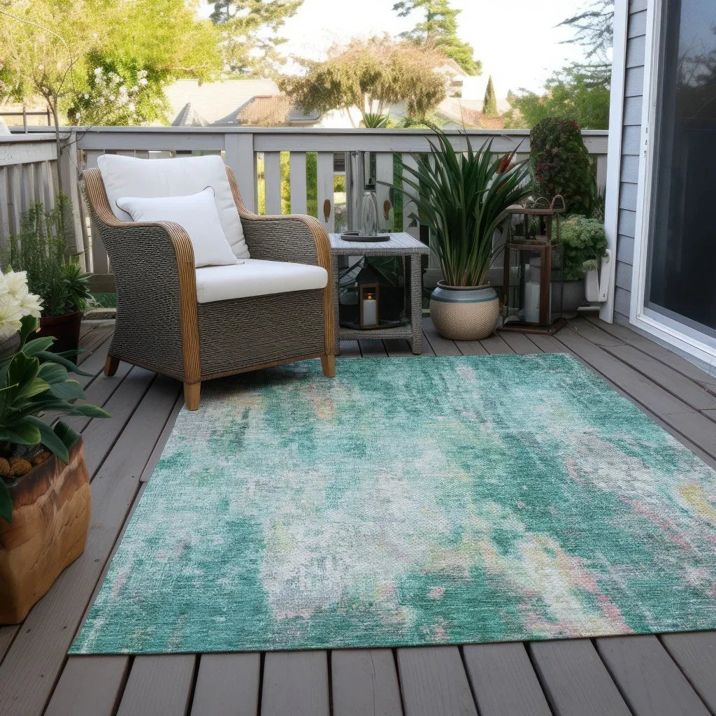 LOOMLAN Rugs Verentha Teal Washable Indoor-Outdoor Rug