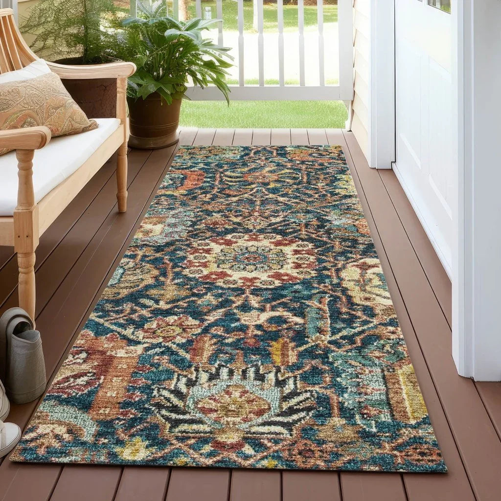LOOMLAN Rugs Verona Blue Washable Indoor-Outdoor Rug