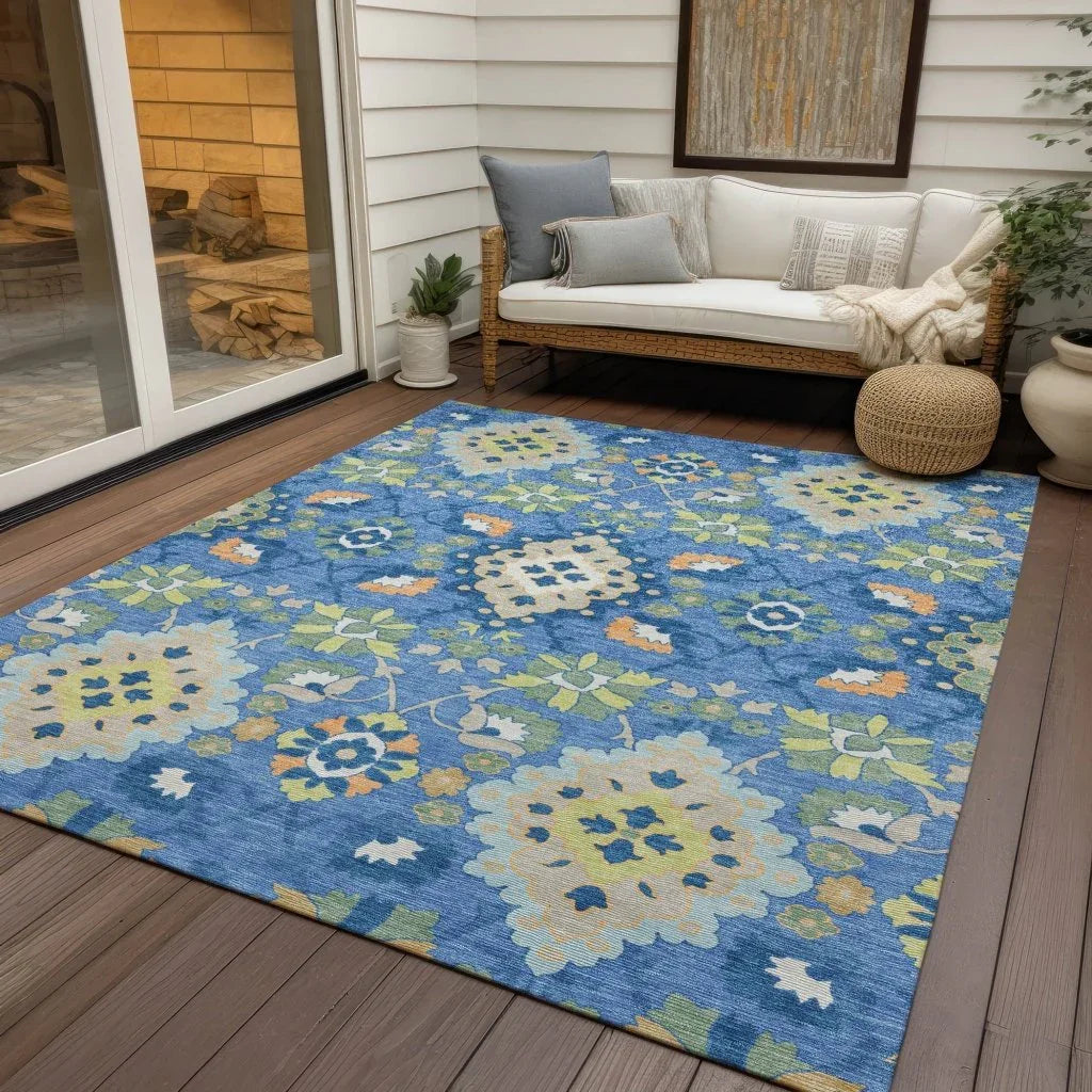 LOOMLAN Rugs Vespera Blue Washable Indoor-Outdoor Rug