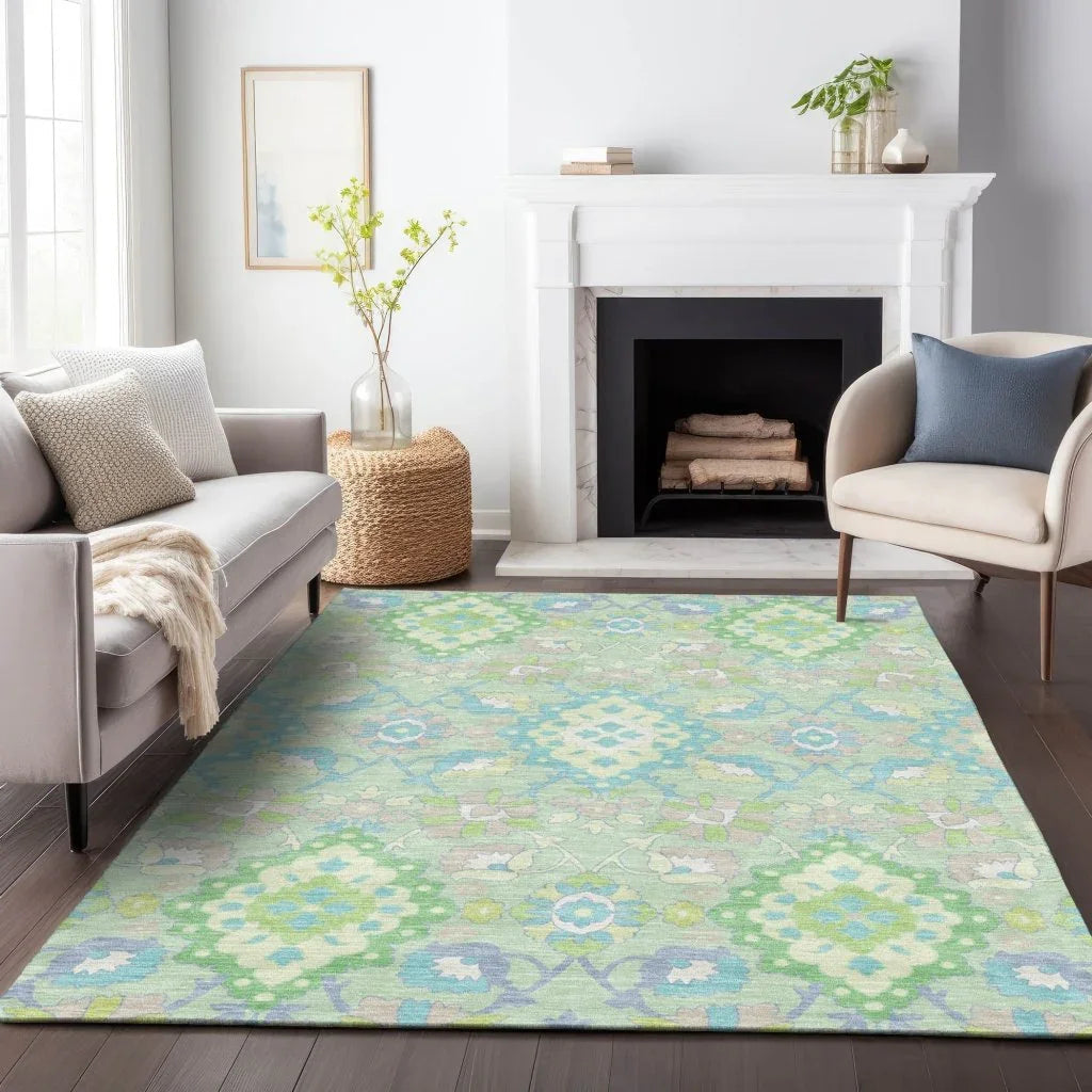 LOOMLAN Rugs Vespera Green Washable Indoor-Outdoor Rug