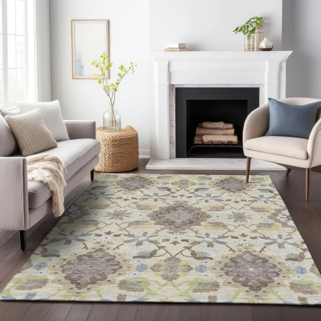 LOOMLAN Rugs Vespera Ivory Washable Indoor-Outdoor Rug