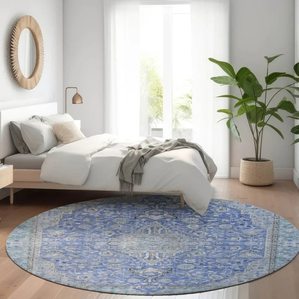 LOOMLAN Rugs Vexira Blue Washable Indoor-Outdoor Rug
