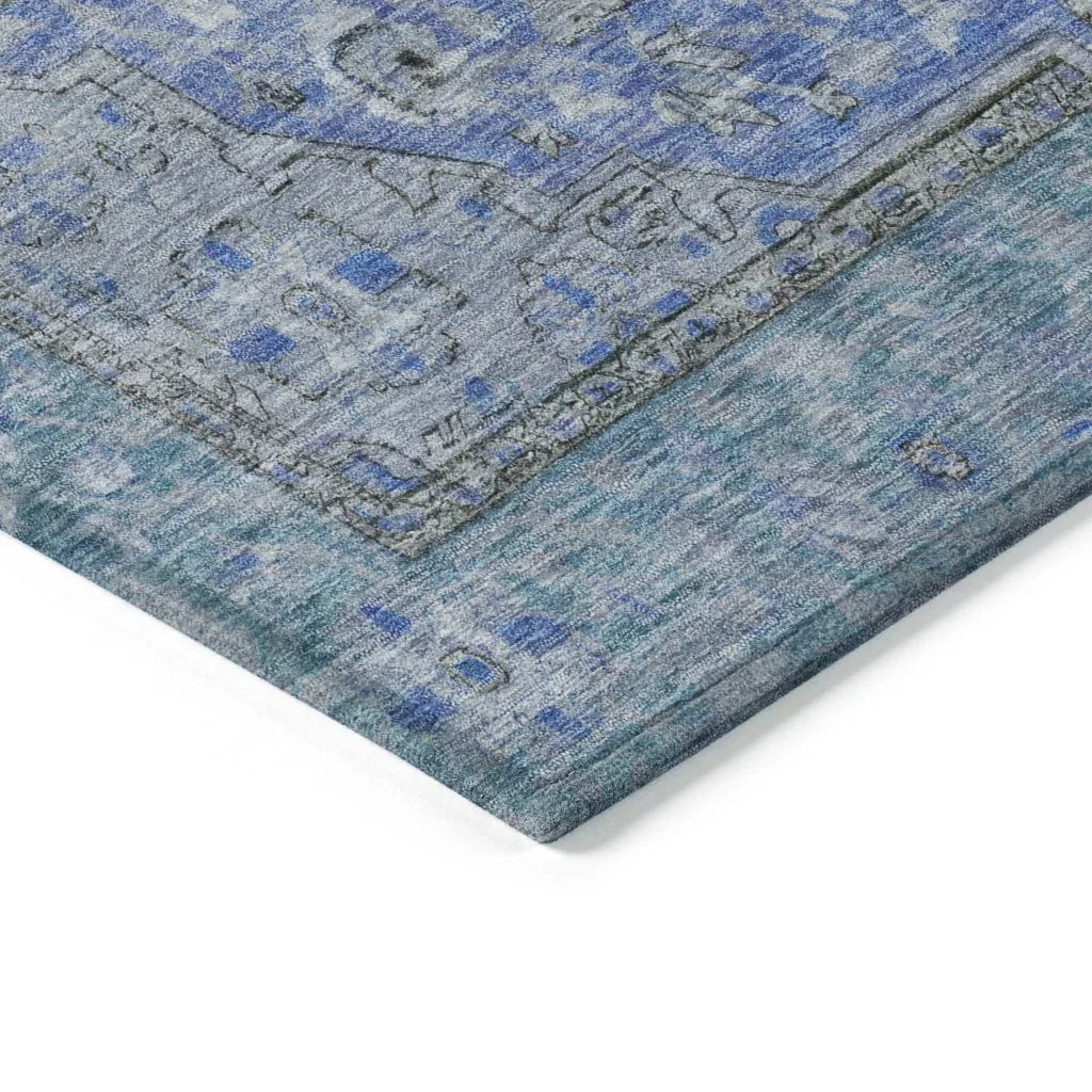 LOOMLAN Rugs Vexira Blue Washable Indoor-Outdoor Rug