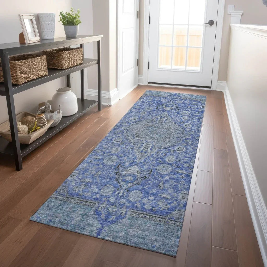 LOOMLAN Rugs Vexira Blue Washable Indoor-Outdoor Rug