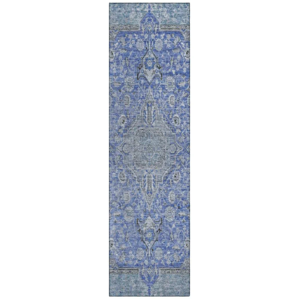 LOOMLAN Rugs Vexira Blue Washable Indoor-Outdoor Rug