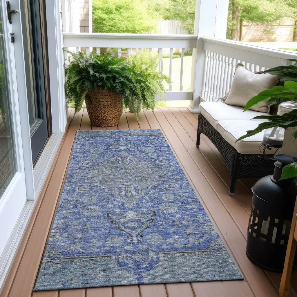 LOOMLAN Rugs Vexira Blue Washable Indoor-Outdoor Rug