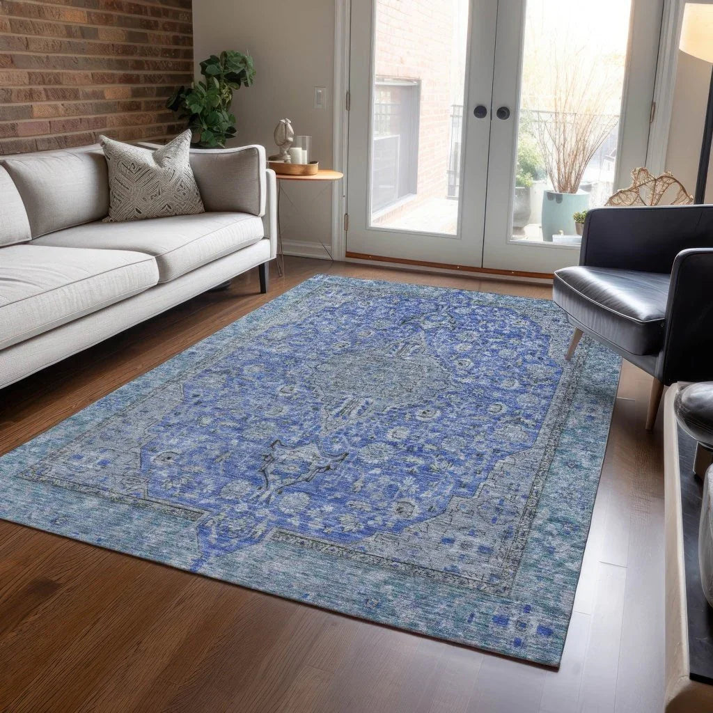 LOOMLAN Rugs Vexira Blue Washable Indoor-Outdoor Rug