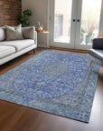 LOOMLAN Rugs Vexira Blue Washable Indoor-Outdoor Rug
