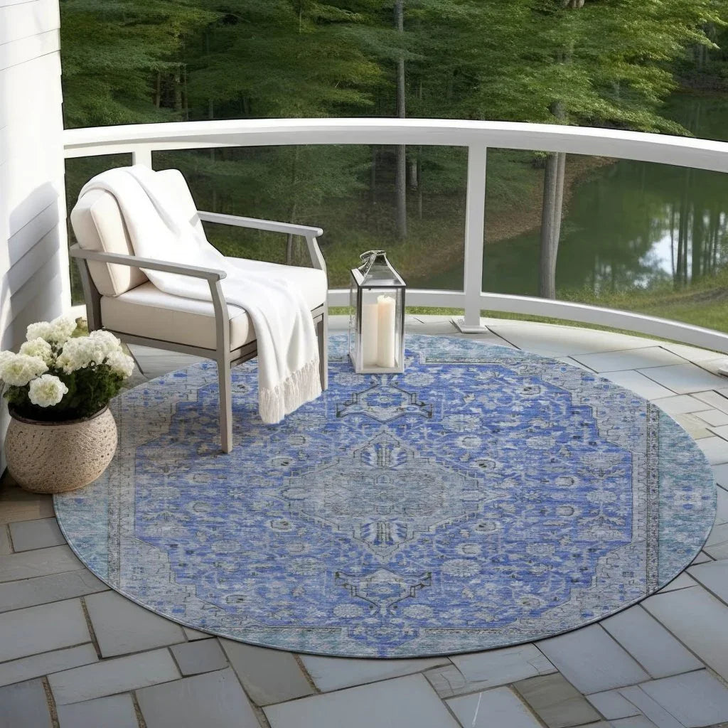 LOOMLAN Rugs Vexira Blue Washable Indoor-Outdoor Rug