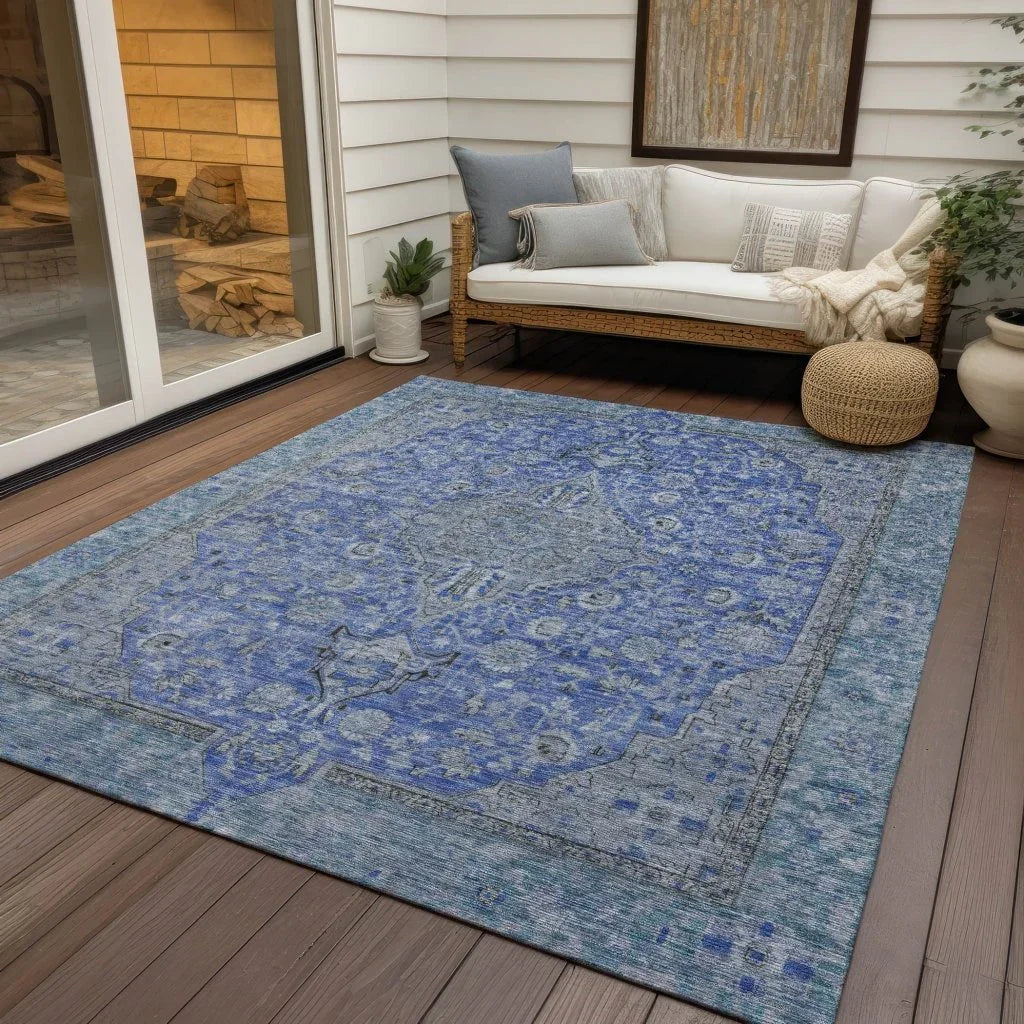 LOOMLAN Rugs Vexira Blue Washable Indoor-Outdoor Rug